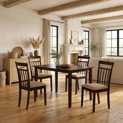 Five Piece Espresso Wood Dining Set with Four Chairs HomeRoots