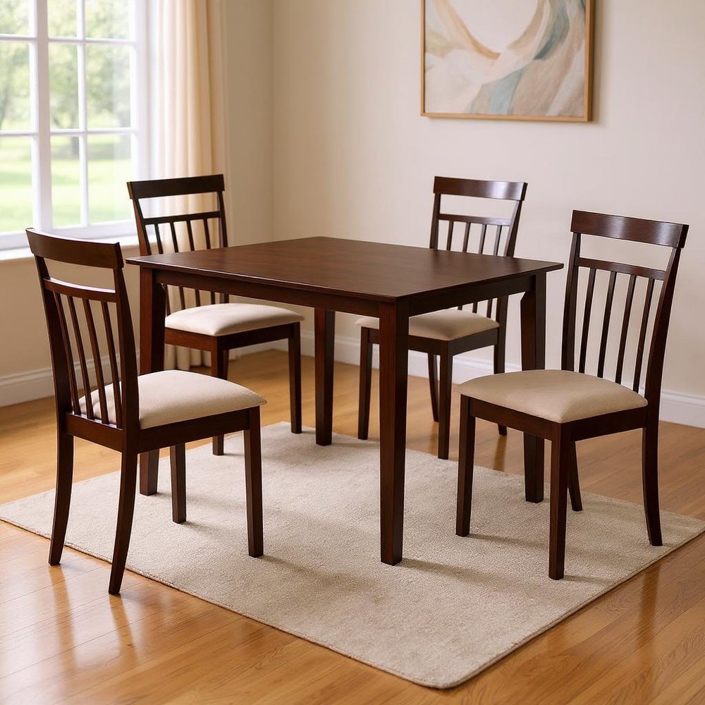 Five Piece Espresso Wood Dining Set with Four Chairs — view 4
