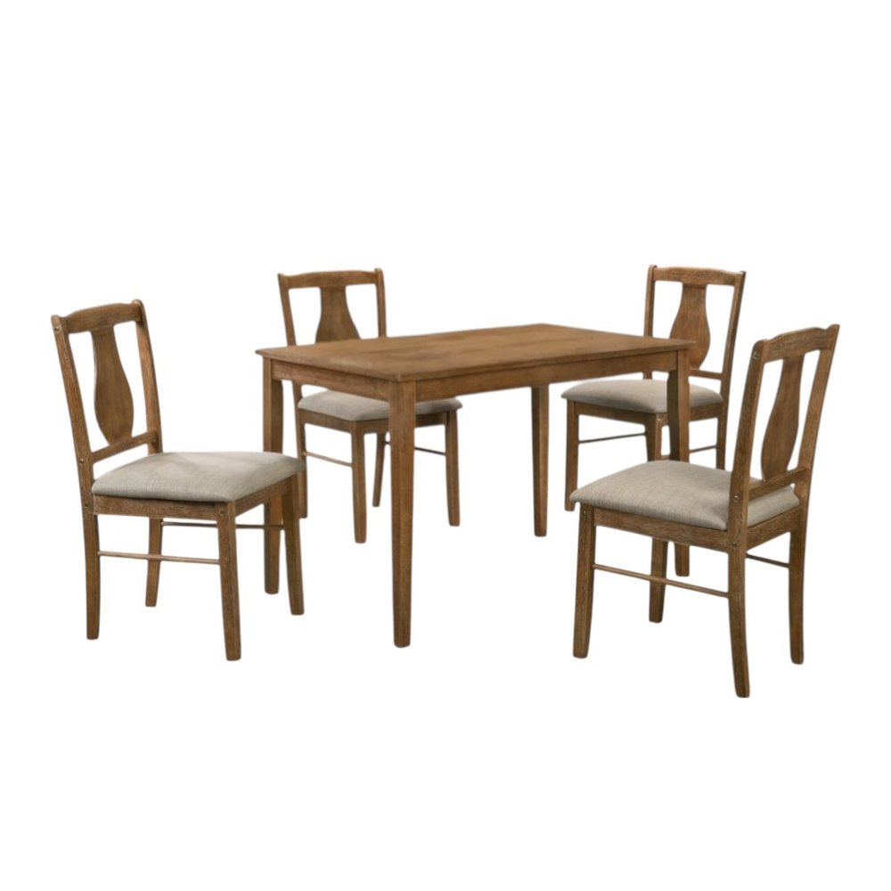 Five Piece Oak Solid Wood Dining Set with Four Chairs — view 11