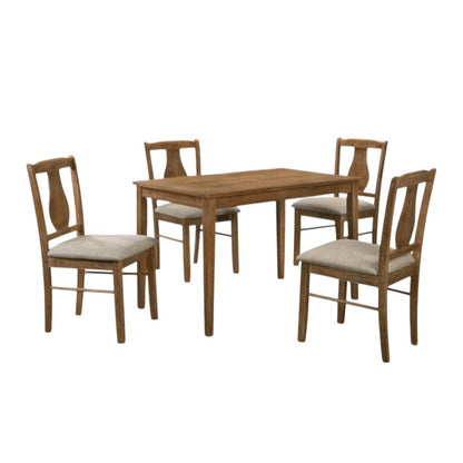 Five Piece Oak Solid Wood Dining Set with Four Chairs