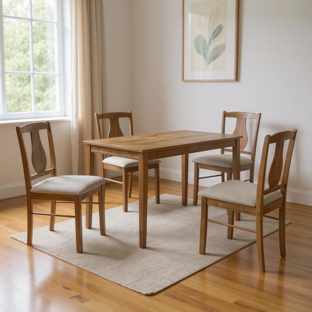Five Piece Oak Solid Wood Dining Set with Four Chairs — view 12