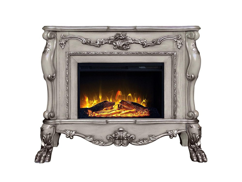 47" Bone Wood Ornate Carved Scrollwork Electric Free Standing Fireplace With Mantle HomeRoots