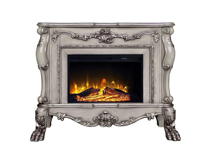 47" Bone Wood Ornate Carved Scrollwork Electric Free Standing Fireplace With Mantle HomeRoots