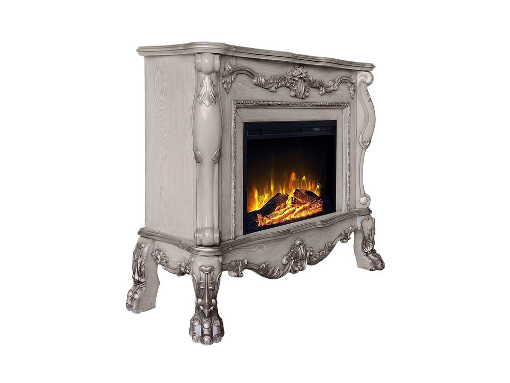 47" Bone Wood Ornate Carved Scrollwork Electric Free Standing Fireplace With Mantle HomeRoots