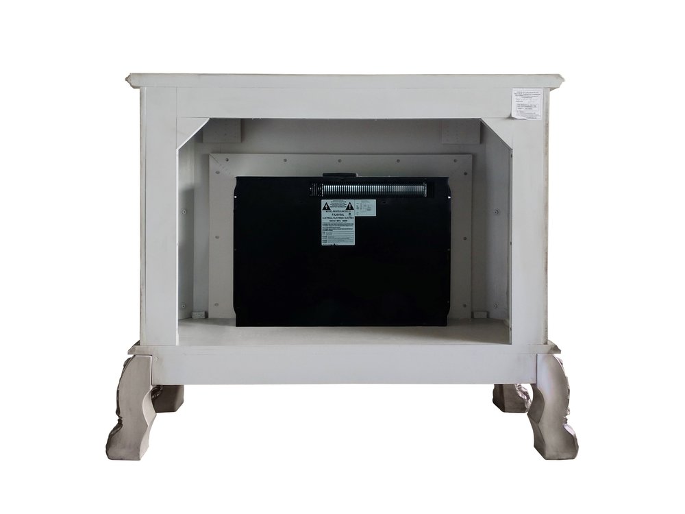 47" Bone Wood Ornate Carved Scrollwork Electric Free Standing Fireplace With Mantle HomeRoots