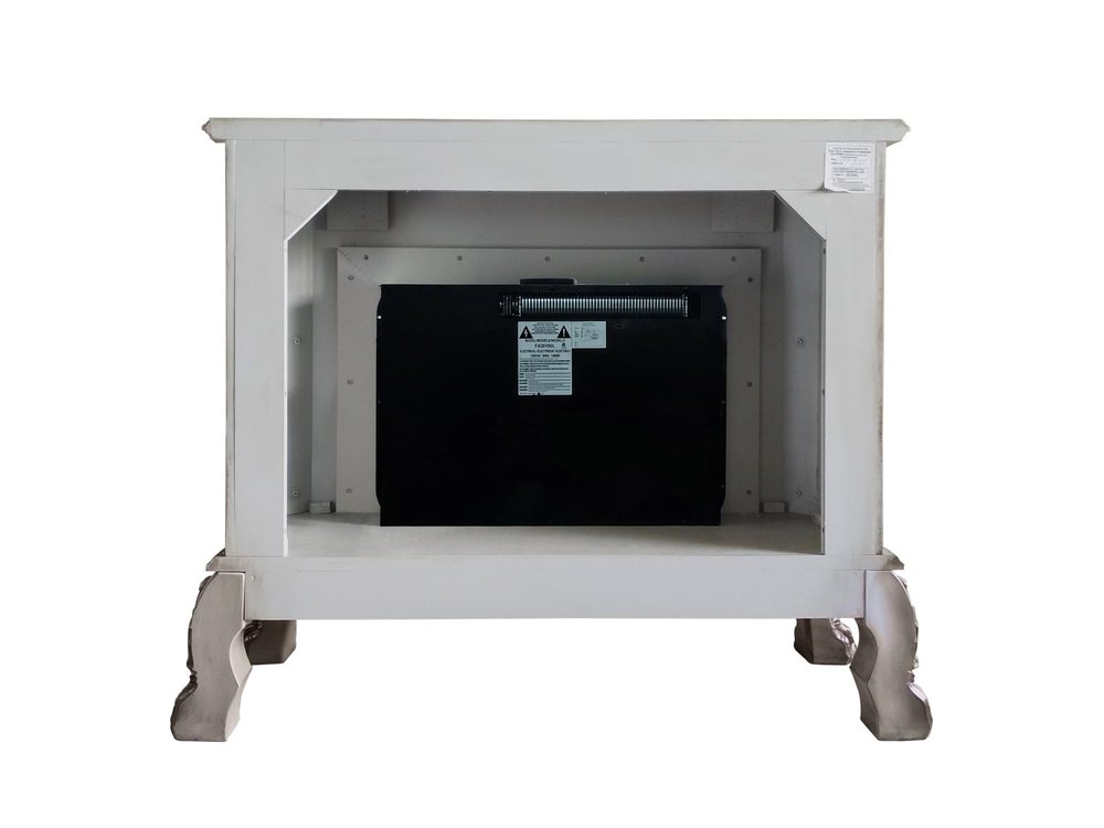 47" Bone Wood Ornate Carved Scrollwork Electric Free Standing Fireplace With Mantle HomeRoots