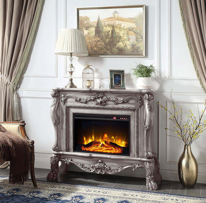 47" Bone Wood Ornate Carved Scrollwork Electric Free Standing Fireplace With Mantle HomeRoots
