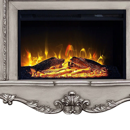 47" Bone Wood Ornate Carved Scrollwork Electric Free Standing Fireplace With Mantle HomeRoots