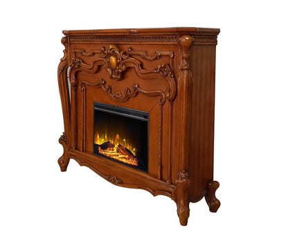 59" Brown Wood Ornate Carved Scrollwork Electric Fireplace With Mantle HomeRoots