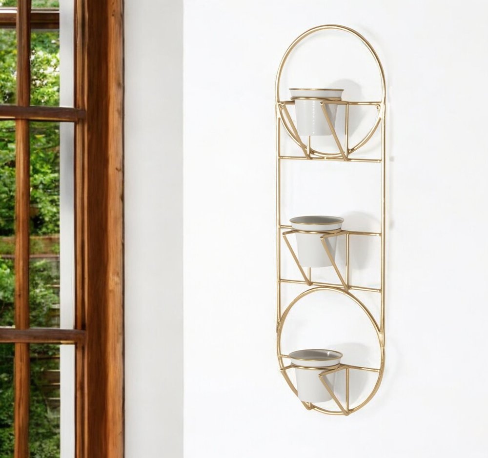Gold And White Metal 10 Ounce Oval Wall Planter HomeRoots