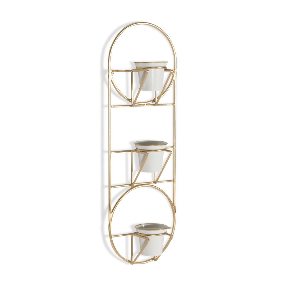Gold And White Metal 10 Ounce Oval Wall Planter HomeRoots