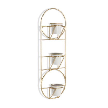 Gold And White Metal 10 Ounce Oval Wall Planter HomeRoots