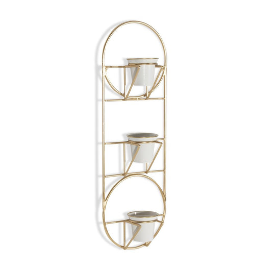 Gold And White Metal 10 Ounce Oval Wall Planter HomeRoots
