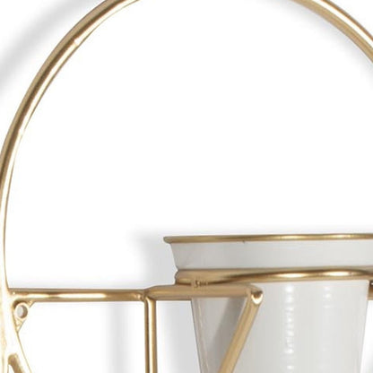 Gold And White Metal 10 Ounce Oval Wall Planter HomeRoots