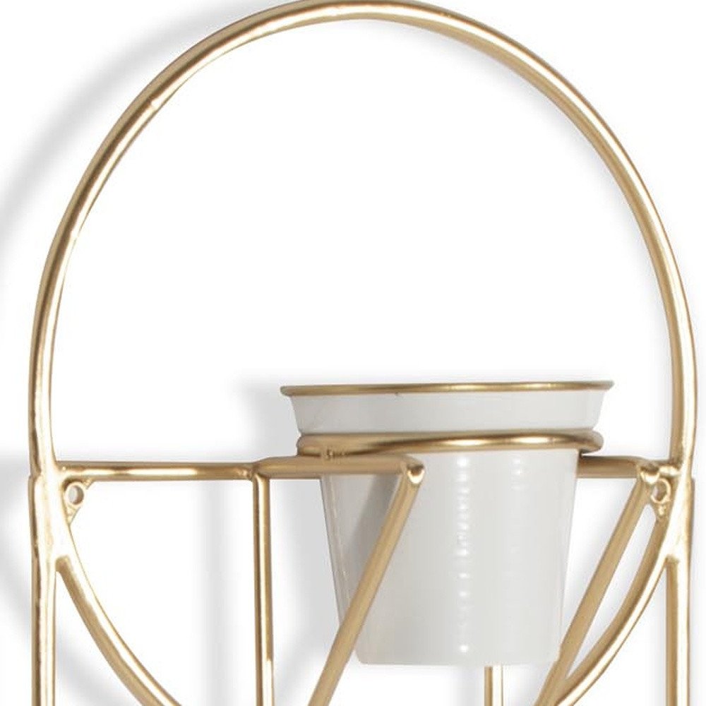 Gold And White Metal 10 Ounce Oval Wall Planter HomeRoots