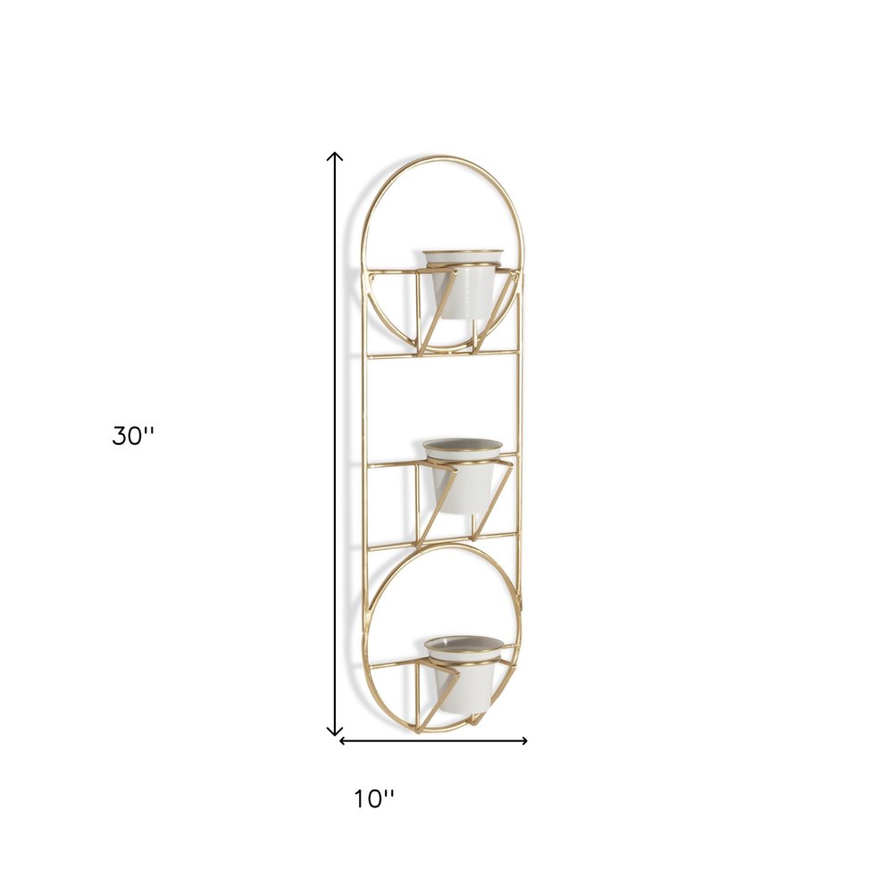 Gold And White Metal 10 Ounce Oval Wall Planter HomeRoots