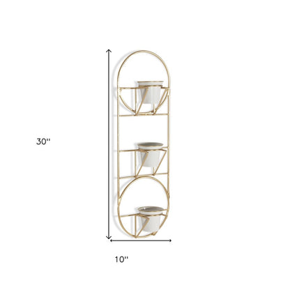 Gold And White Metal 10 Ounce Oval Wall Planter HomeRoots