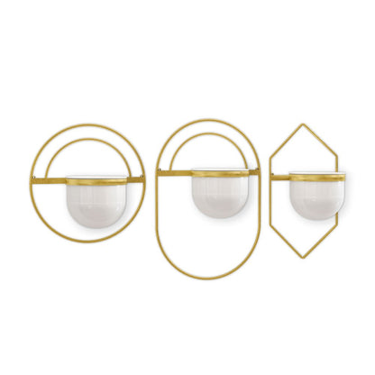Set of Three Gold And White Metal 10 Ounce Wall Planters HomeRoots