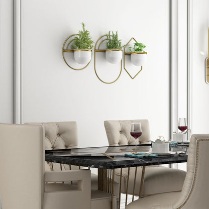 Set of Three Gold And White Metal 10 Ounce Wall Planters HomeRoots