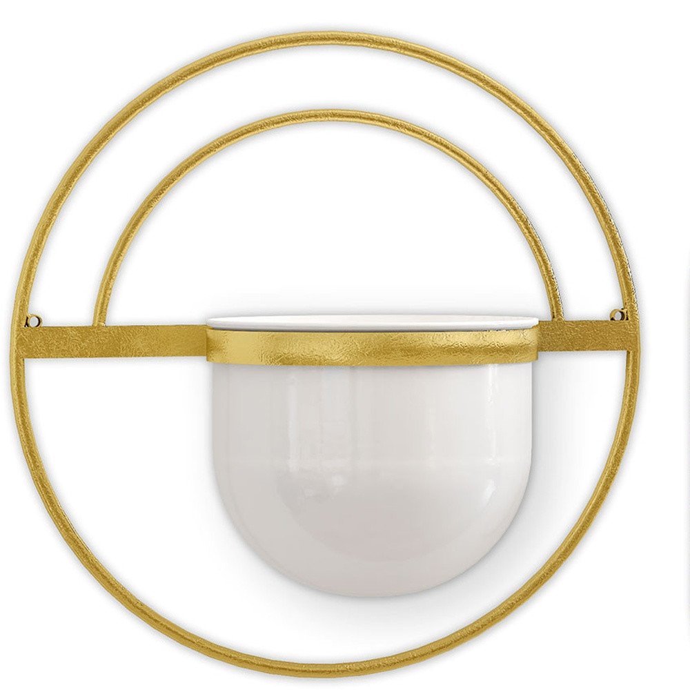 Set of Three Gold And White Metal 10 Ounce Wall Planters HomeRoots