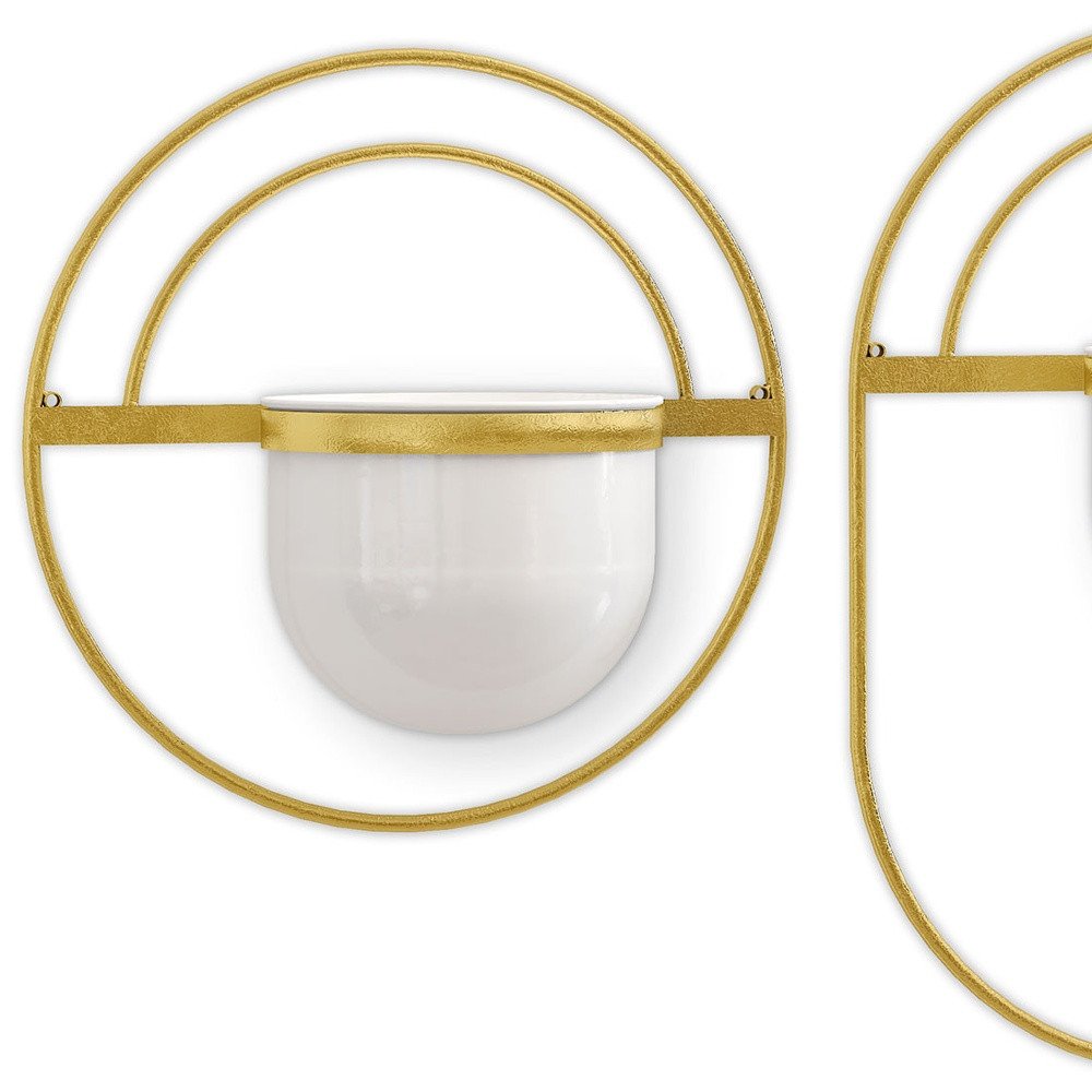 Set of Three Gold And White Metal 10 Ounce Wall Planters HomeRoots