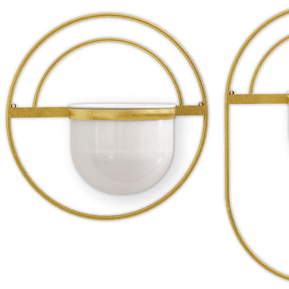 Set of Three Gold And White Metal 10 Ounce Wall Planters HomeRoots