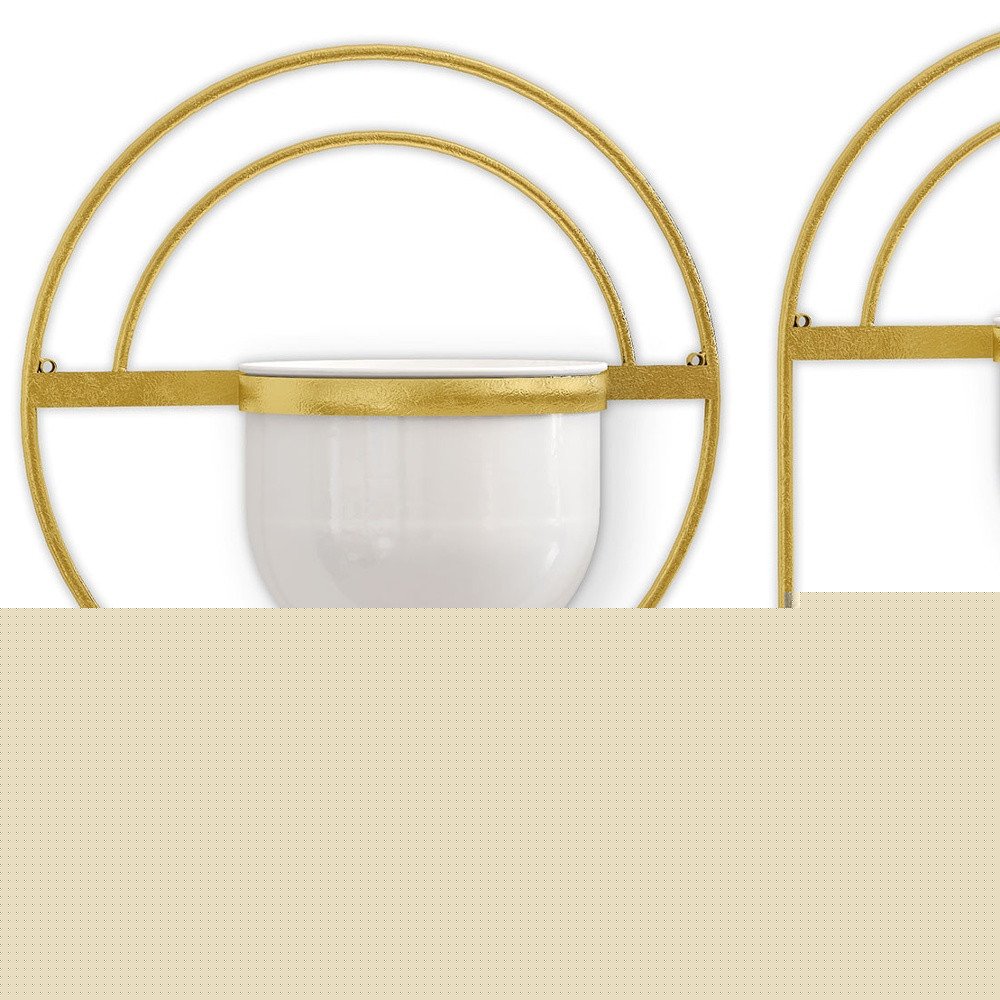 Set of Three Gold And White Metal 10 Ounce Wall Planters HomeRoots