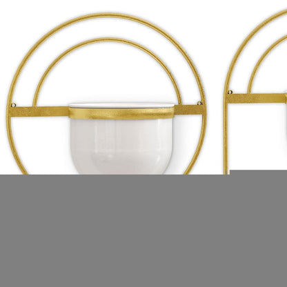 Set of Three Gold And White Metal 10 Ounce Wall Planters HomeRoots