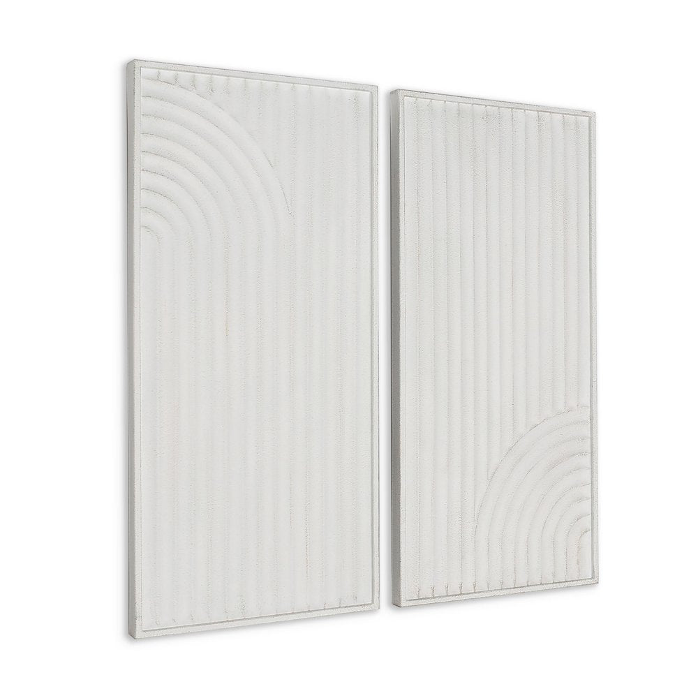 Set of Two White Metal Abstract Hanging Dimensional Sculptures — view 1