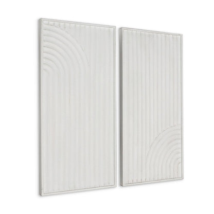 Set of Two White Metal Abstract Hanging Dimensional Sculptures