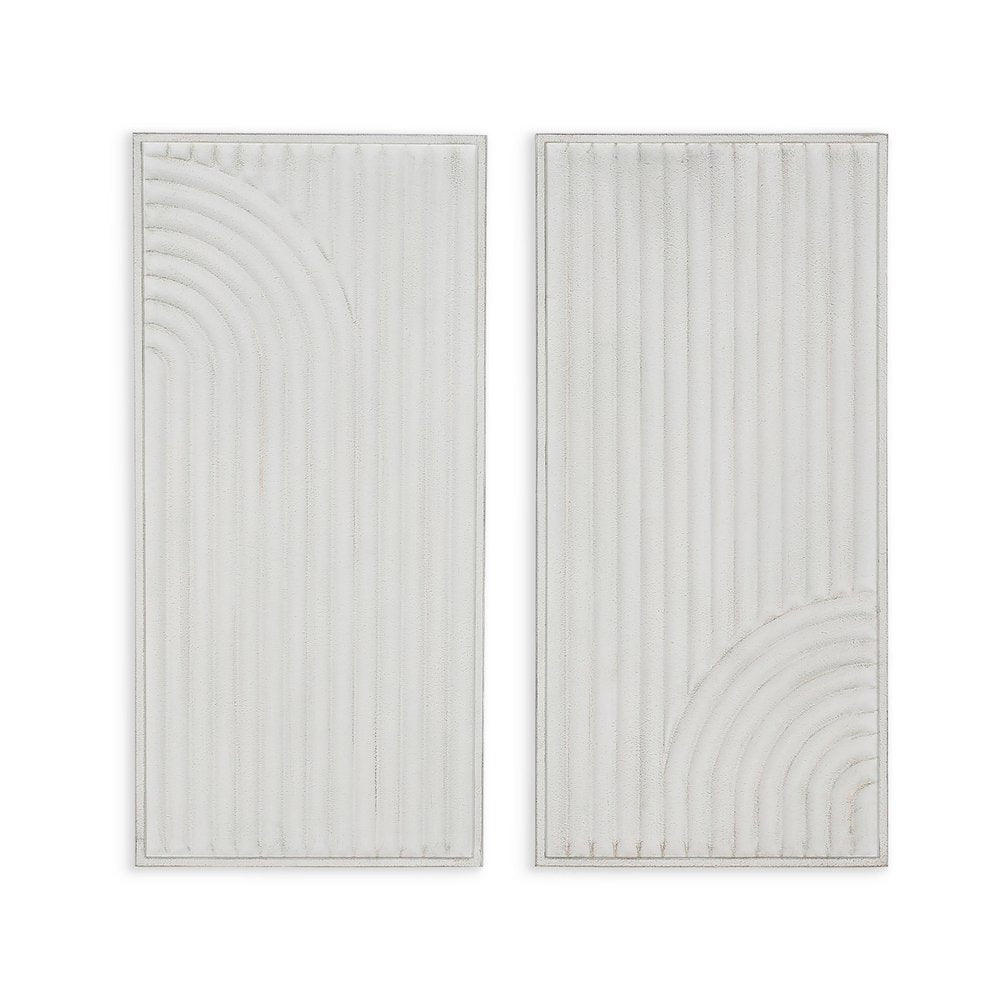 Set of Two White Metal Abstract Hanging Dimensional Sculptures — view 3