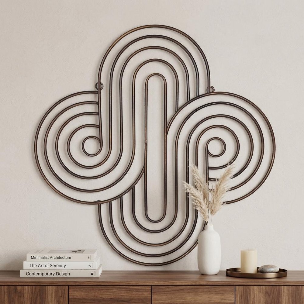20" X 20" Bronze Metal Abstract Geometric Hanging Dimensional Sculpture — view 7