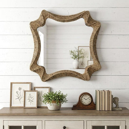 38" Brown Abstract Floating Rope Framed Accent Mirror HomeRoots