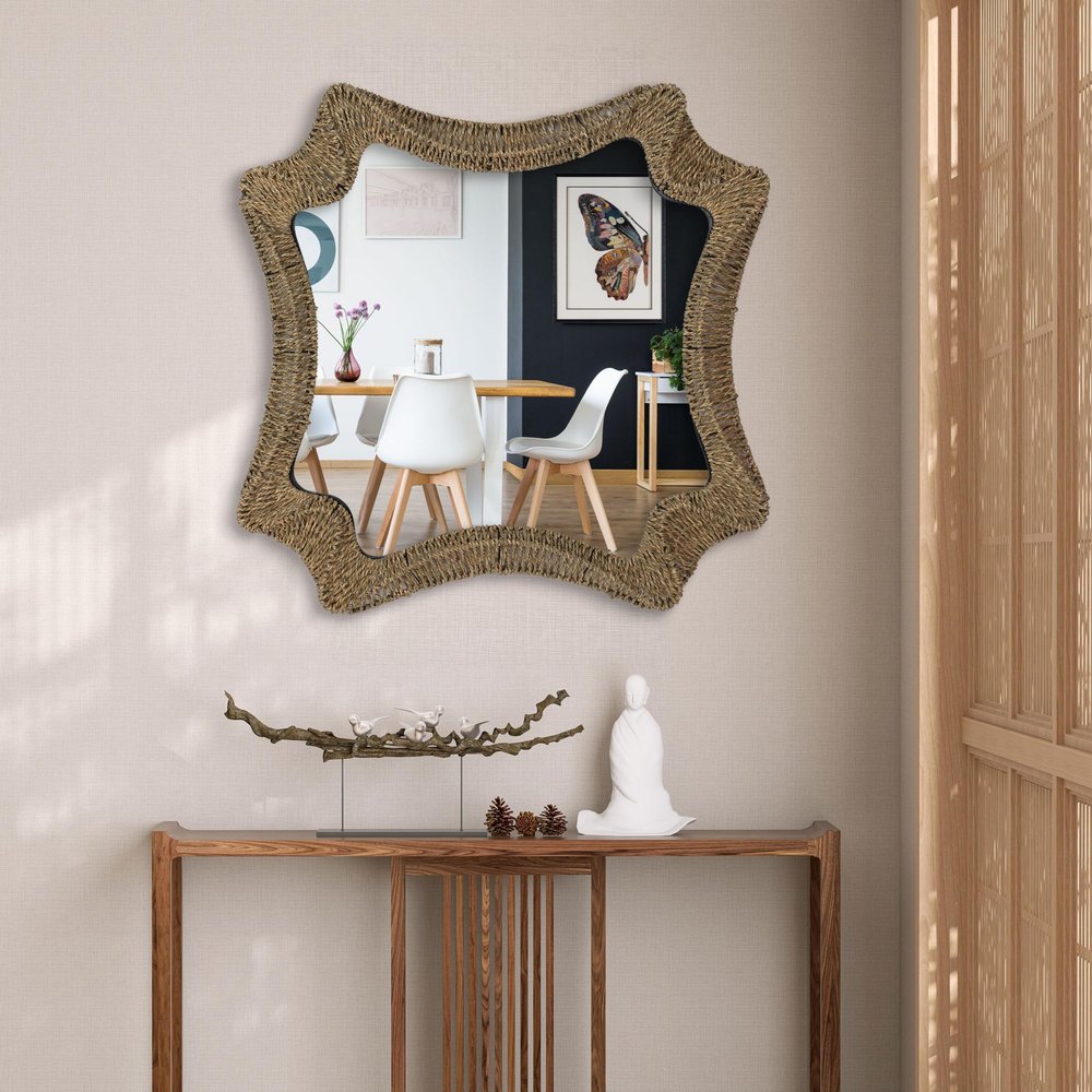 38" Brown Abstract Floating Rope Framed Accent Mirror HomeRoots