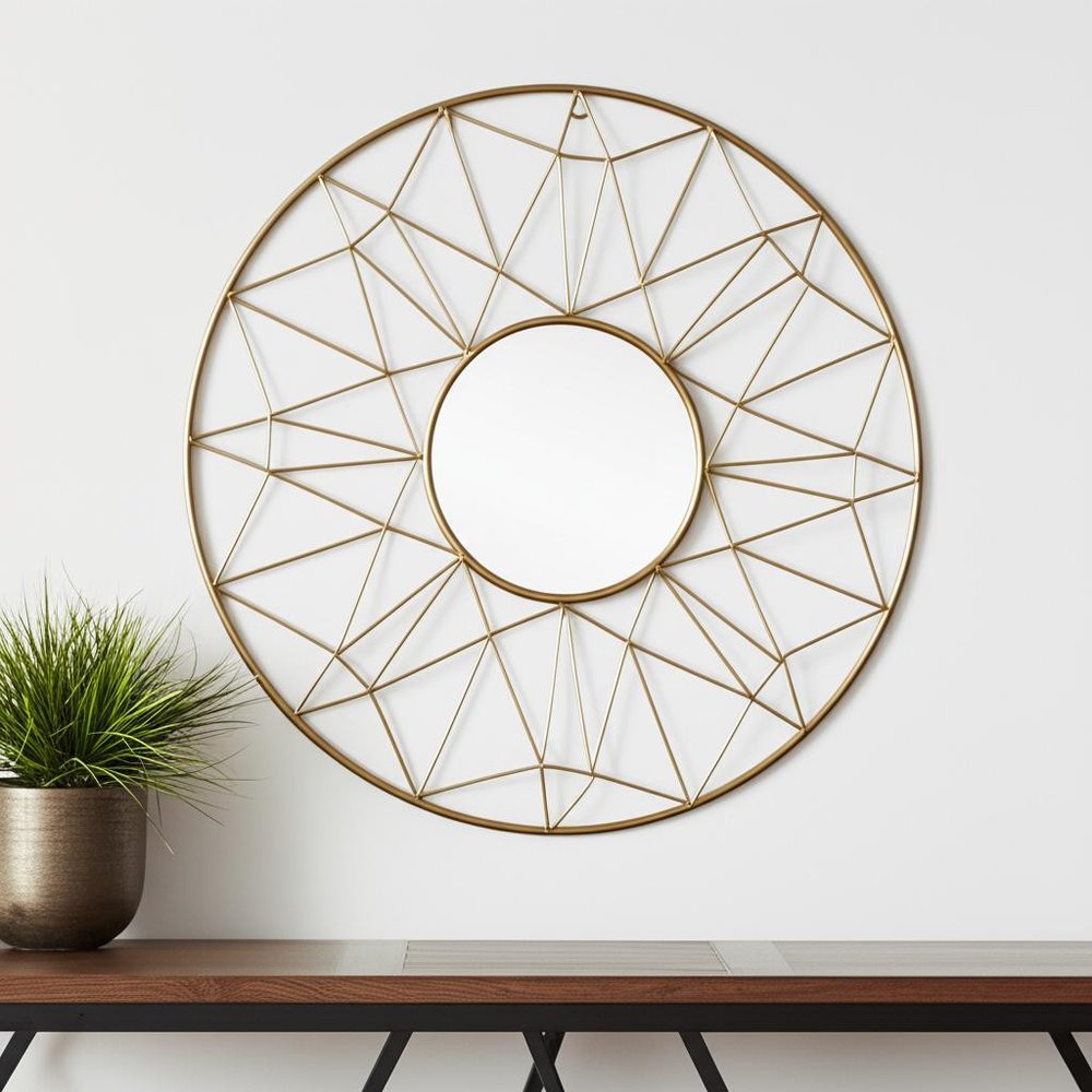 32" Gold Metal Round Accent Mirror HomeRoots