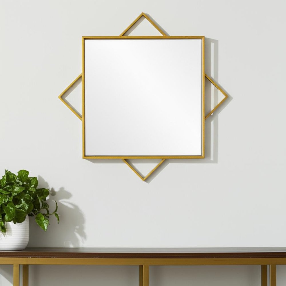 24" Gold Metal Geo Square Accent Mirror HomeRoots