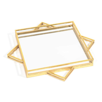 24" Gold Metal Geo Square Accent Mirror HomeRoots