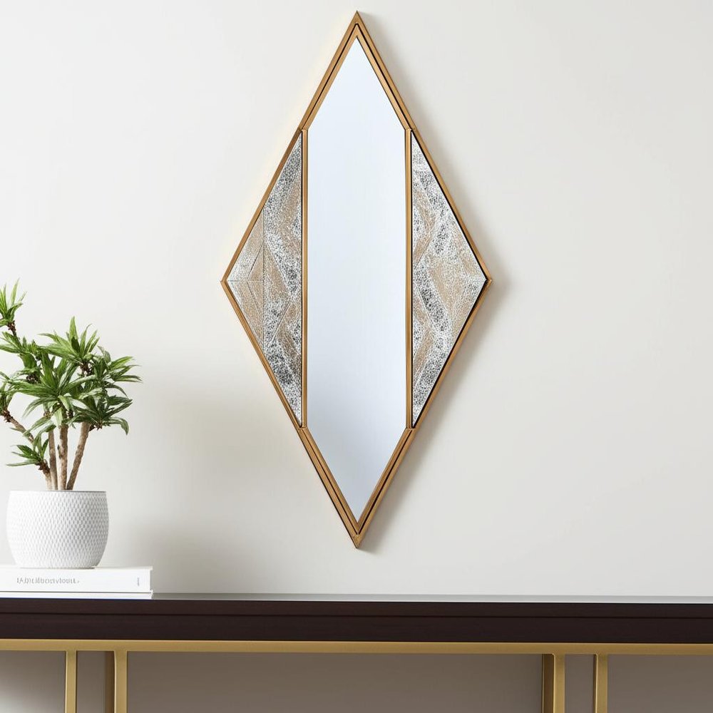 38" Brass And Silver Mixed Metal Diamond Accent Mirror HomeRoots