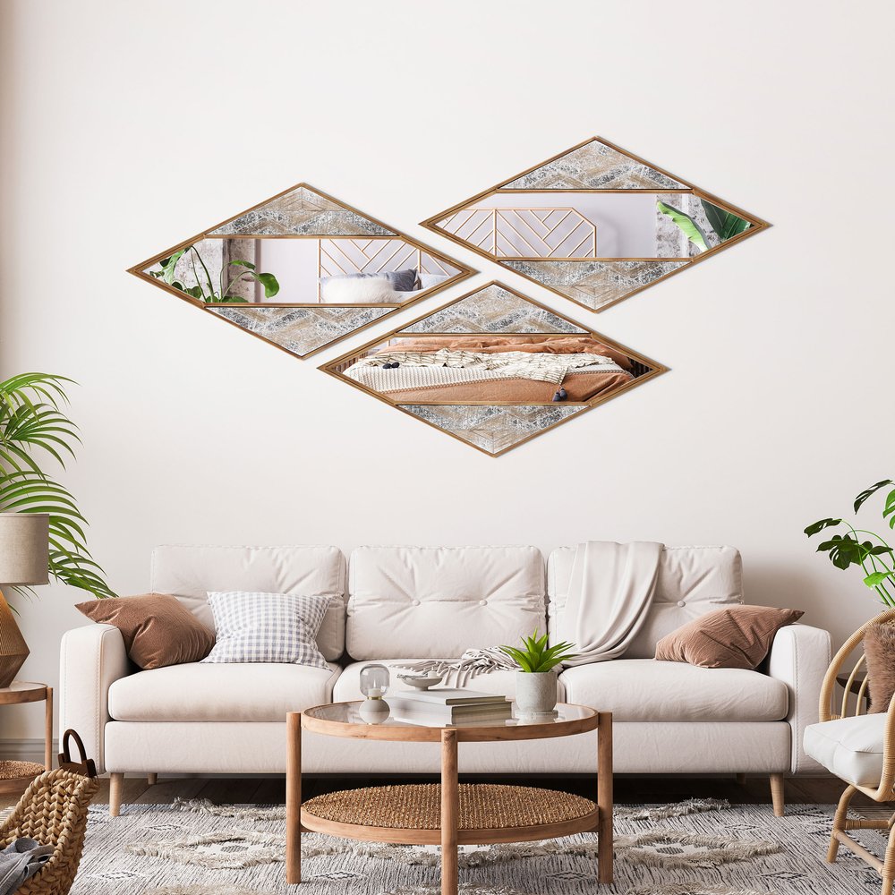 38" Brass And Silver Mixed Metal Diamond Accent Mirror HomeRoots