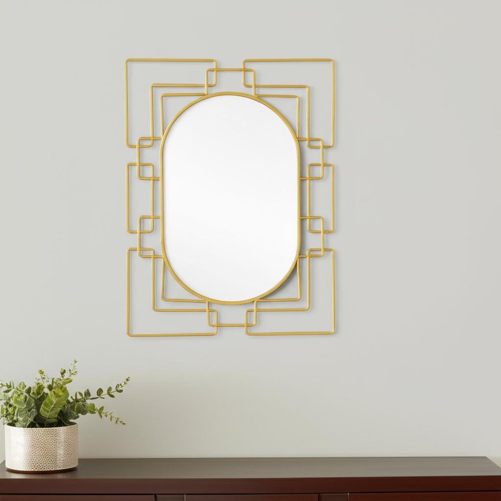 36" Gold Metal Geometric Oval Accent Mirror HomeRoots
