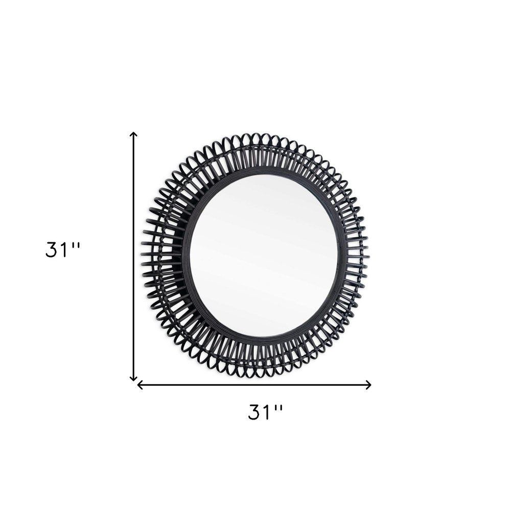 31" Black Bamboo Pierced Round Accent Mirror HomeRoots