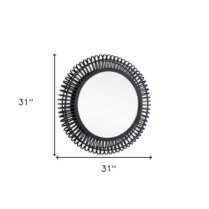 31" Black Bamboo Pierced Round Accent Mirror HomeRoots