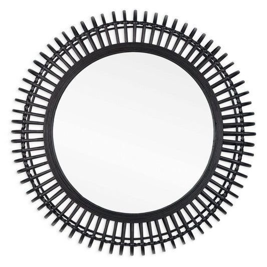 31" Black Bamboo Pierced Round Accent Mirror HomeRoots