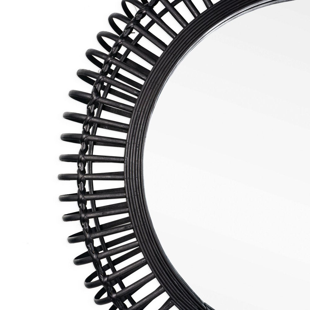 31" Black Bamboo Pierced Round Accent Mirror HomeRoots