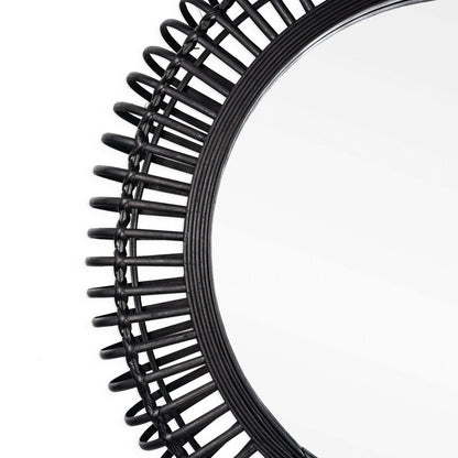 31" Black Bamboo Pierced Round Accent Mirror HomeRoots