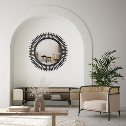 31" Black Bamboo Pierced Round Accent Mirror HomeRoots