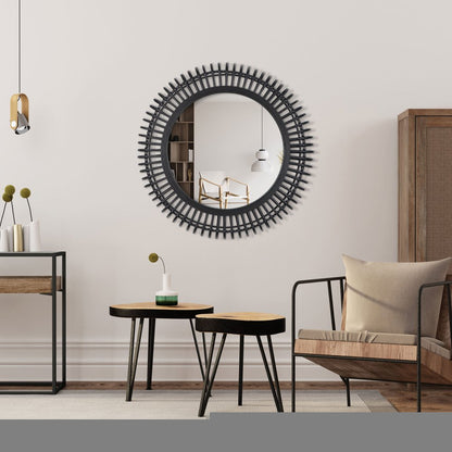 31" Black Bamboo Pierced Round Accent Mirror HomeRoots