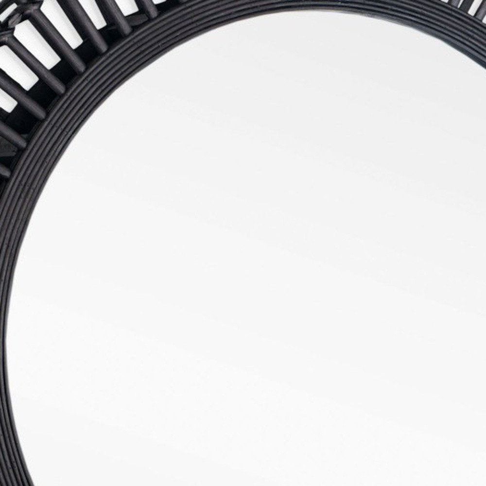 31" Black Bamboo Pierced Round Accent Mirror HomeRoots