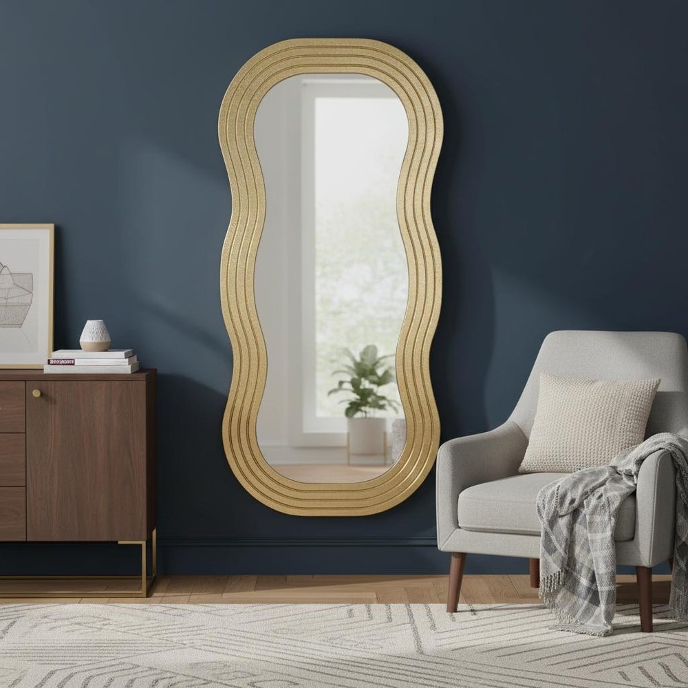 48" Gold Wood Abstract Accent Mirror HomeRoots