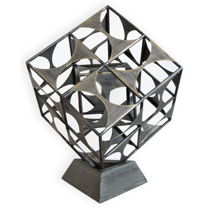 20" Gray Metal Geo Cube Tabletop Sculpture HomeRoots